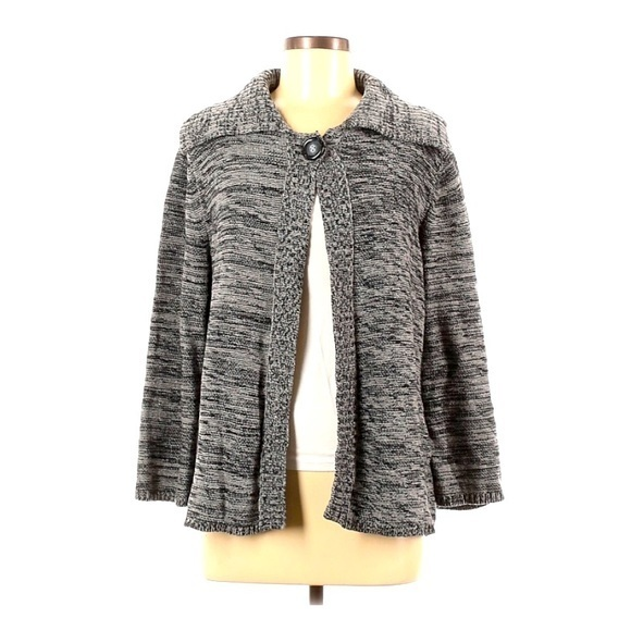 Karen Scott M grey marl one button‎ open to hem long sleeve cardigan sweater - Picture 1 of 6